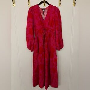 Kate Spade Vibrant Red boho floral Long Sleeve Dress